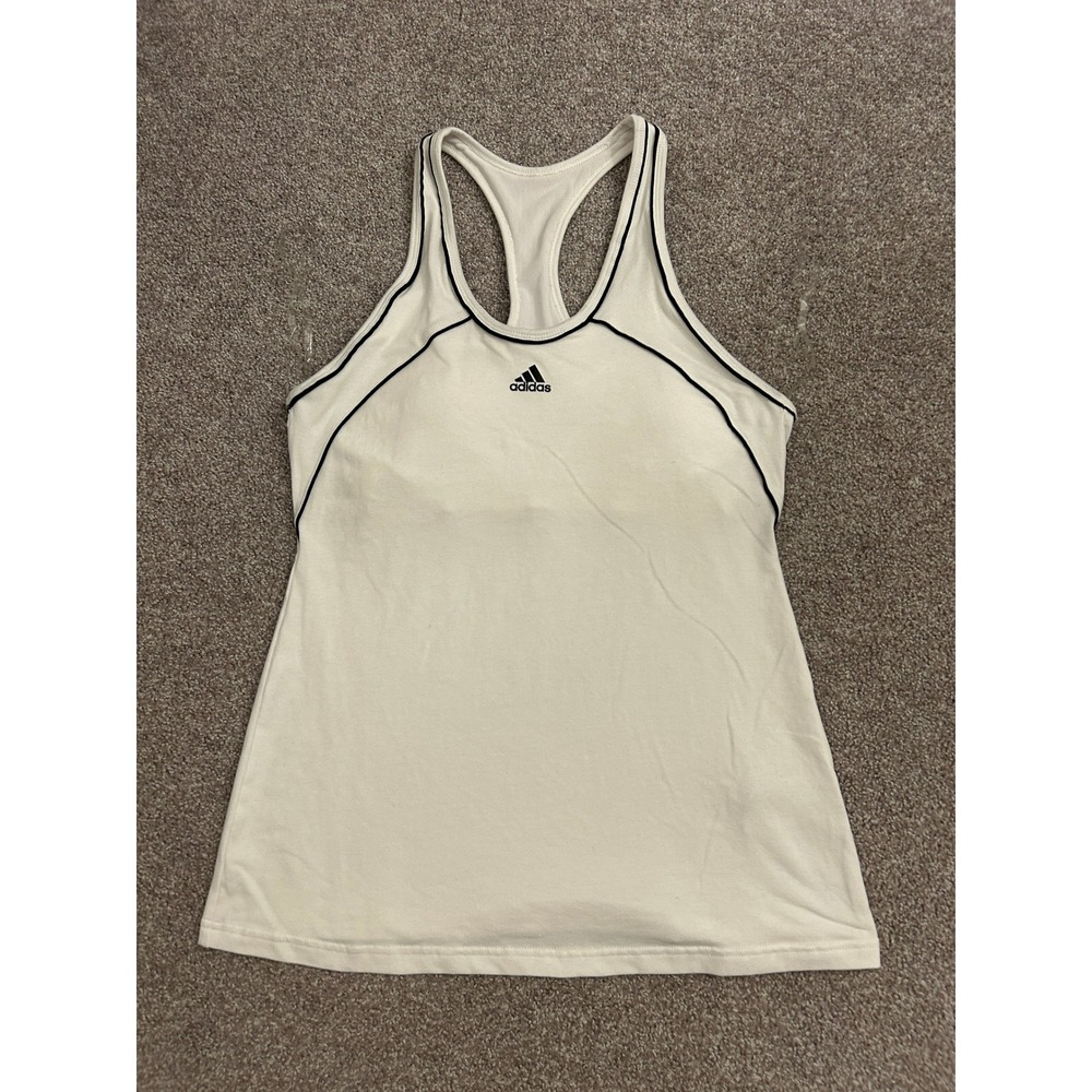 Adidas Tank Top Women Large Cream Excellent Racerback Contrast Piping Logo